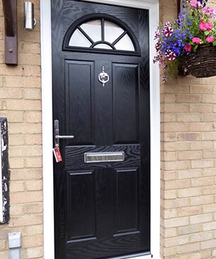 Black town house front door