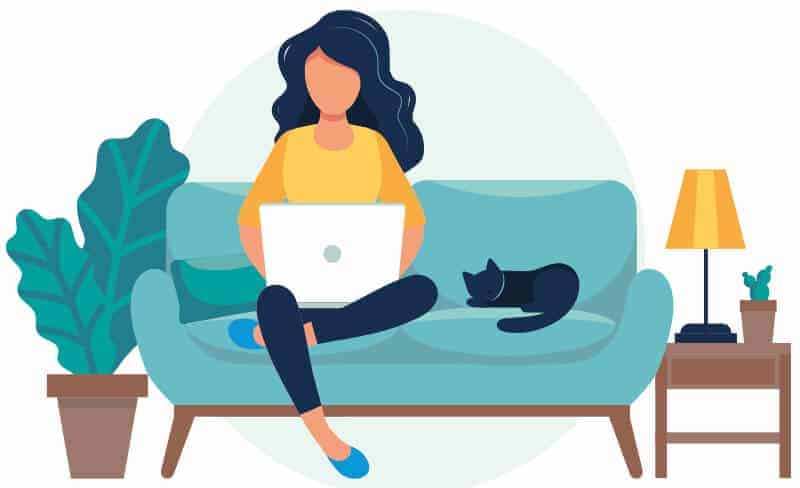 illustration of women on a sofa typing on a laptop