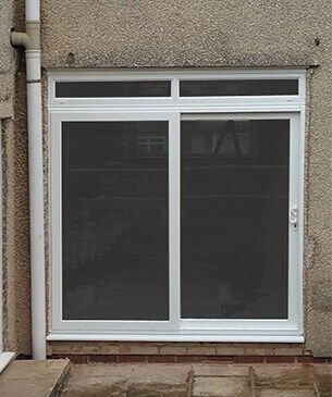 patio sliding door with top panel